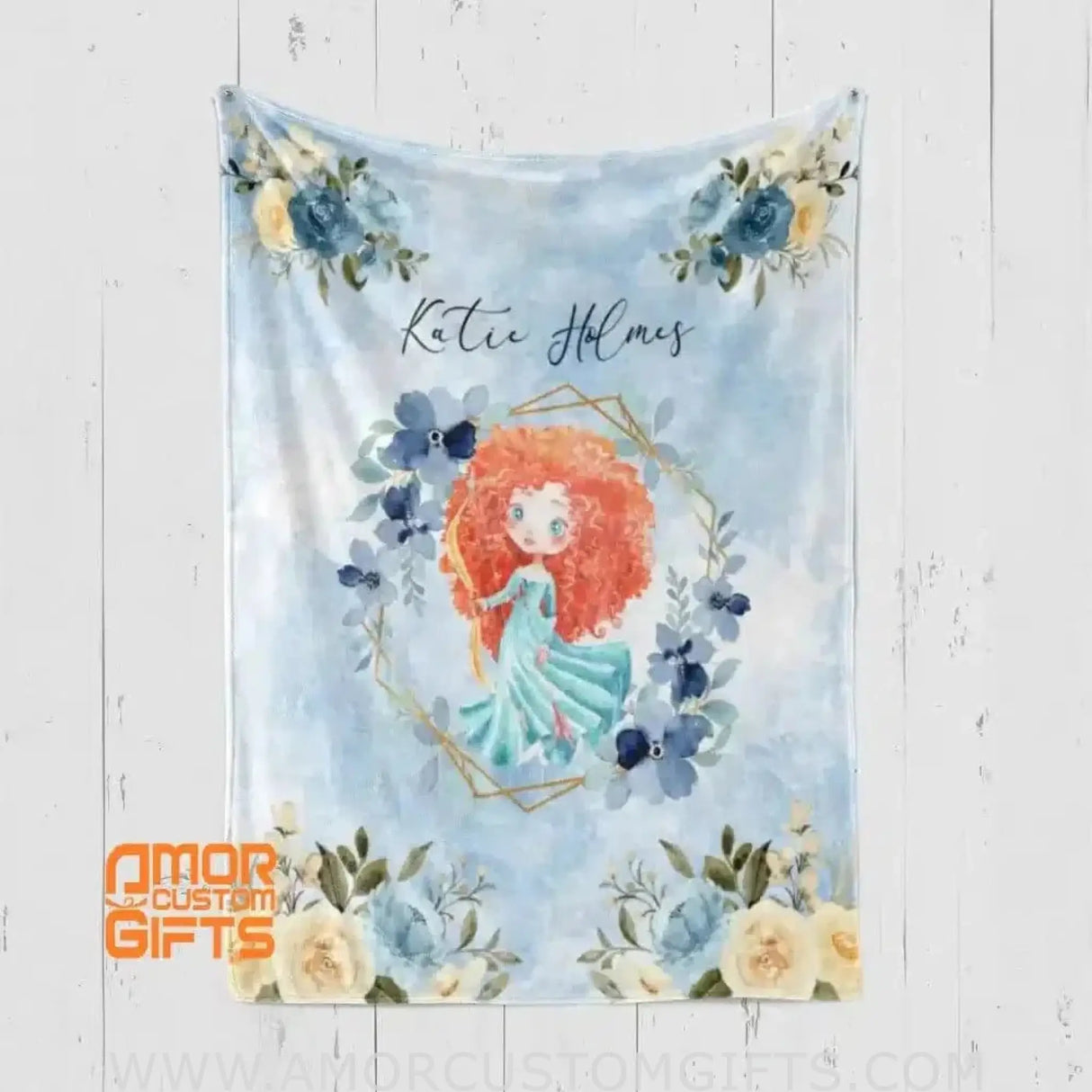 Blankets Personalized Fairy Tale Merida Princess Blanket, Custom Name Princess Nursery Theme