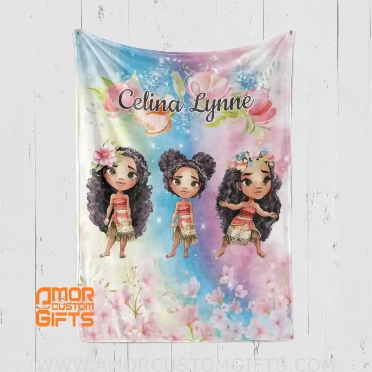 Blankets Personalized Fairy Tale Moana Princess Blanket, Custom Name , Ethnic Princess Princess Nursery Theme