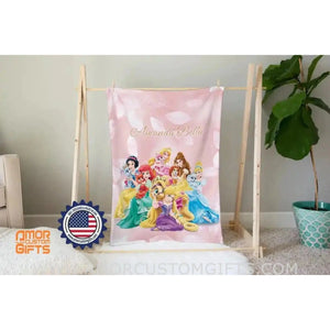 Blankets Personalized Fairy Tale Princesses And Royal Pets Blanket - Elsa Frozen Belle Tiana...Custom Name Blanket