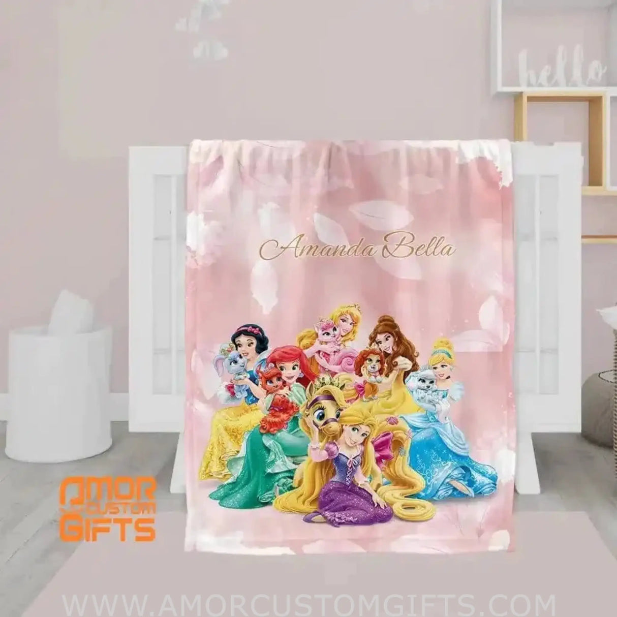 Blankets Personalized Fairy Tale Princesses And Royal Pets Blanket - Elsa Frozen Belle Tiana...Custom Name Blanket
