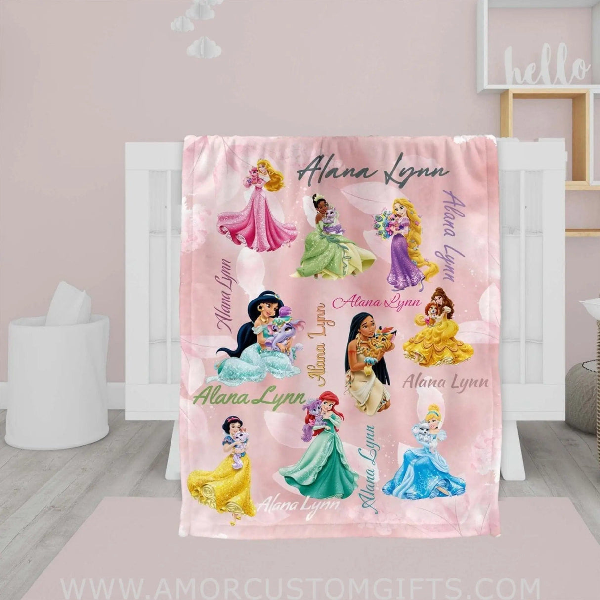 Blankets USA MADE Personalized Fairy Tale Princesses Blanket - Elsa Frozen Belle Tiana...Custom Name Blanket