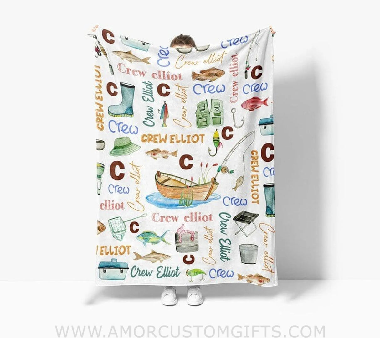Blankets USA MADE Personalized Fishing Baby Blanket, Personalized Baby Shower, Personalized Name Pattern Blanket, Fishing Baby Gifts