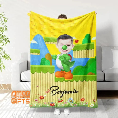 Blankets USA MADE Personalized Game Painting Green Dinosaur Photo Blanket