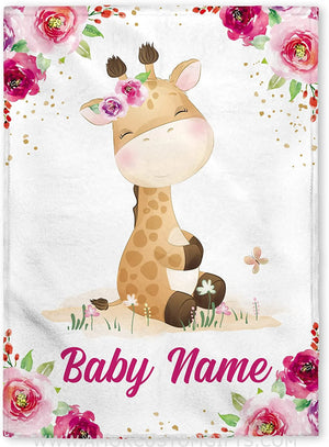 Blankets Personalized Giraffe Baby Blankets, Baby Blanket with Name for Girls, Best Gift for Baby