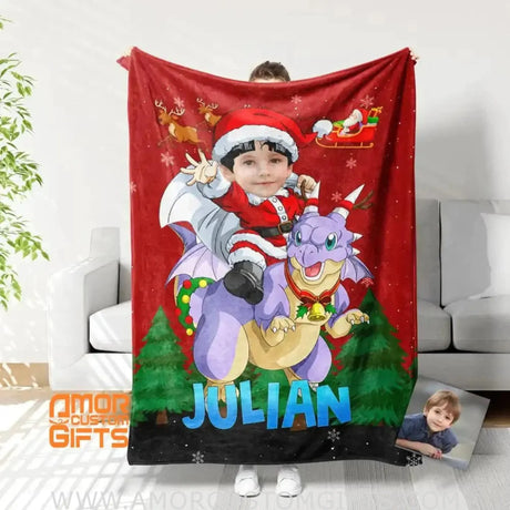 Blankets Personalized Goku Christmas Blanket | Custom Face & Name Christmas Boy Blanket