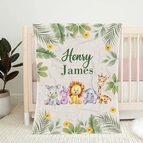 Blankets Personalized Green Safari Baby Blanket, Jungle Animal Baby Blanket, Jungle Theme Baby Blanket, Jungle Blanket Baby