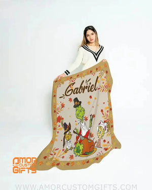Blankets USA MADE Personalized Grinch Thanksgiving Boy Girl Blanket
