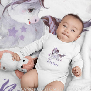 Blankets Personalized Horse Floral Baby Blanket for Girl, Cozy Plush Fleece Blanket, Custom Baby Name, Bankets for Kid