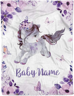 Blankets USA MADE Personalized Horse Floral Baby Blanket for Girl, Cozy Plush Fleece Blanket, Custom Baby Name, Bankets for Kid