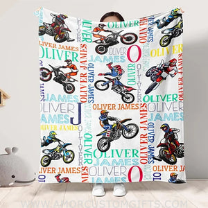 Blankets Personalized Motocross Baby Blanket, Motocross Name Blanket, Dirt Bike Baby Boy Blanket, Custom Name Baby Blanket