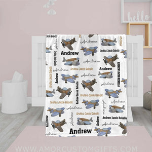 Blankets Personalized Name Airplane Boy Girl Baby Blanket