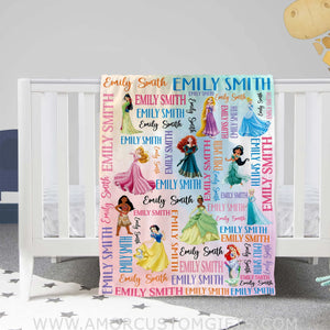 Blanket Personalized Name All Fairy Tale Princess Girl Blanket, Baby Princess Fleece Blankets, Gift For Baby Girl