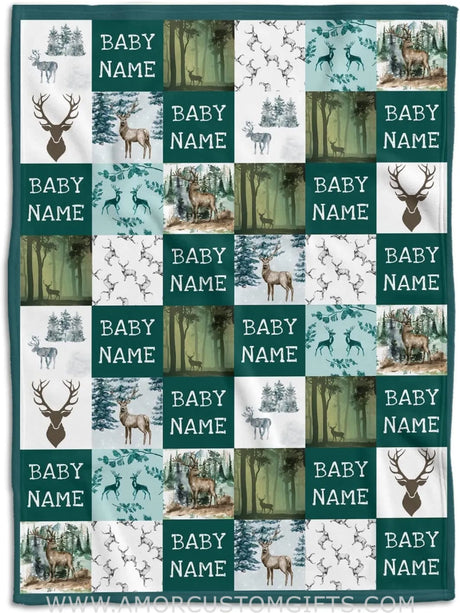 Blankets Personalized Name Baby Blanket - Woodland Deer Blanket - Fleece Blanket for Baby Boy- Baby Boy Blanket Name for Newborn