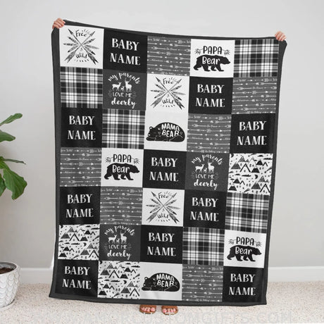Blankets Personalized Name Baby Blanket, Woodland Nursery Blanket, Woodland Baby Boy Blanket, Bear Deer Boy Fleece Blanket