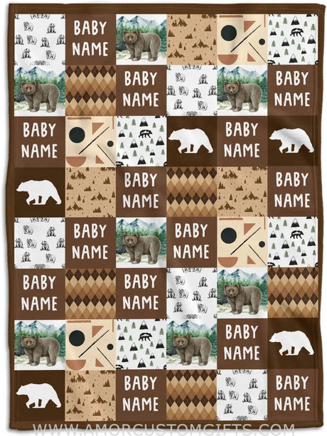 Blankets Personalized Name Bear Baby Blanket - Woodland Custom Nursery Blanket - Fleece Blanket for Baby Boy - Woodland Baby Blanket for Boys Girls