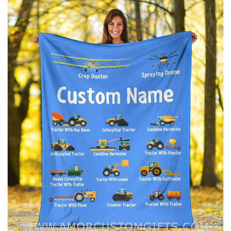 Blankets Personalized name Construction baby blanket, Cartoon Truck Flannel Fleece Blanket, gift for Baby, Kids, Youth