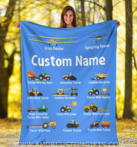 Blankets Personalized name Construction baby blanket, Cartoon Truck Flannel Fleece Blanket, gift for Baby, Kids, Youth