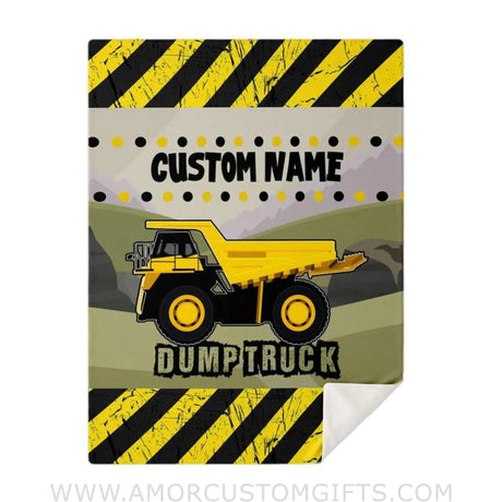 Blankets USA MADE Personalized name Construction baby blanket, Cartoon Truck Flannel Fleece Blanket, gift for Baby, Kids, Youth