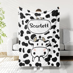 Blankets Personalized Name Cow Baby Blanket