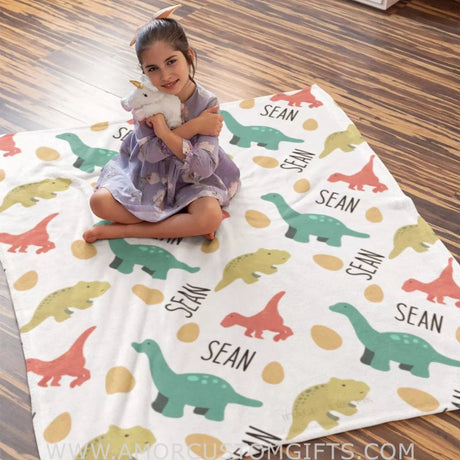 Blankets USA MADE Personalized name Dinosaurus Kid Blanket, Baby Blanket, Gifts for Newborn, Toddler on Baby Shower