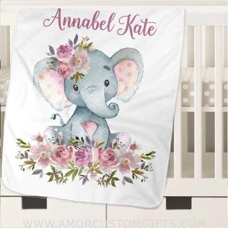 Blankets Personalized Name Elephant Baby Blanket - Blanket for Baby - Floral Fleece Blanket for Baby Girl