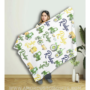 Blankets Personalized Name Green Tractor Blanket