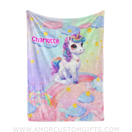 Blanket Personalized Name Little Pony Girl Blanket, Baby Princess Fleece Blankets, Gift For Baby Girl