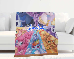 Blanket Personalized Name Little Pony Girl Unicorn Blanket, Baby Princess Fleece Blankets, Gift For Baby Girl
