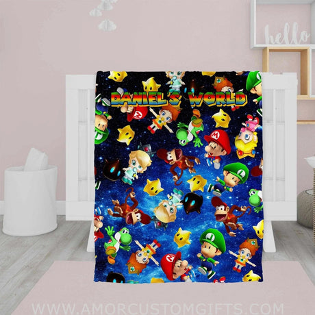 Blankets USA MADE Personalized Name Mario Galaxy Blanket