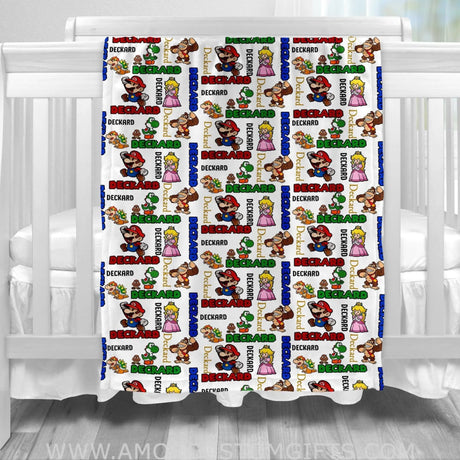 Blankets USA MADE Personalized Name Mario Gamer Boy Girl Blanket