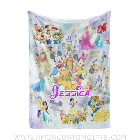Blanket Personalized Name Disney Multi Princesses Girl Blanket, Baby Princess Fleece Blankets, Gift For Baby Girl