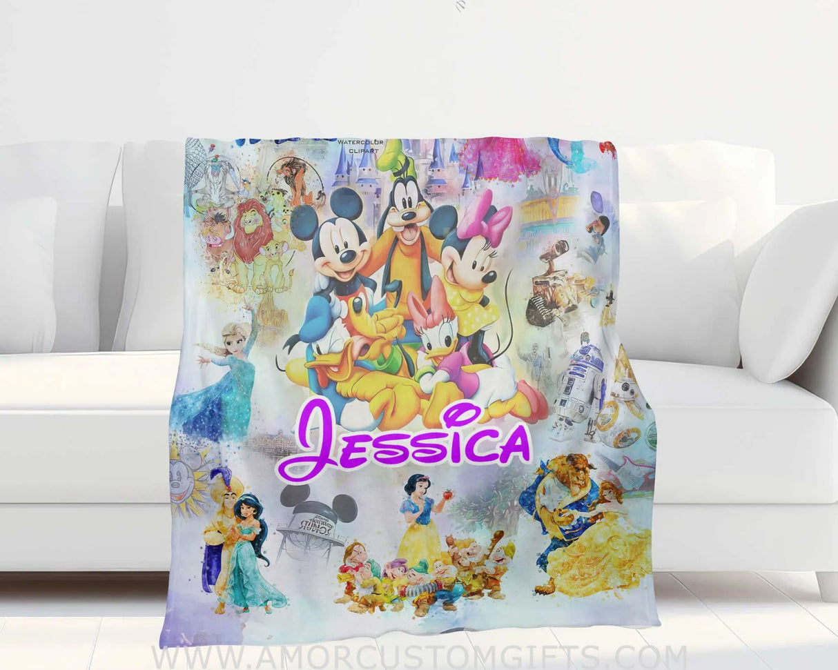 Blanket Personalized Name Disney Multi Princesses Girl Blanket, Baby Princess Fleece Blankets, Gift For Baby Girl