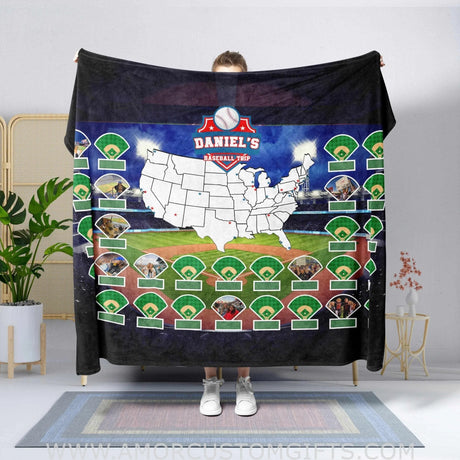 Blankets Personalized Name NC Ballparks Photo Map Blanket