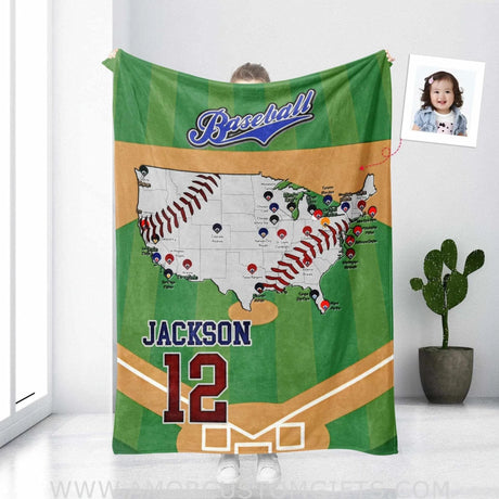 Blankets Personalized Name NC Baseball Adventures Travel Map Blanket