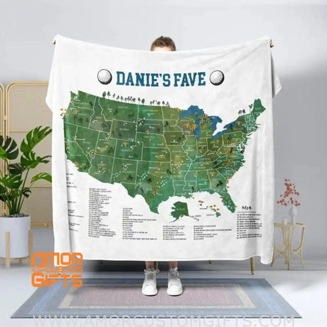 Blankets USA MADE Personalized Name NC Golf Course Map Blanket