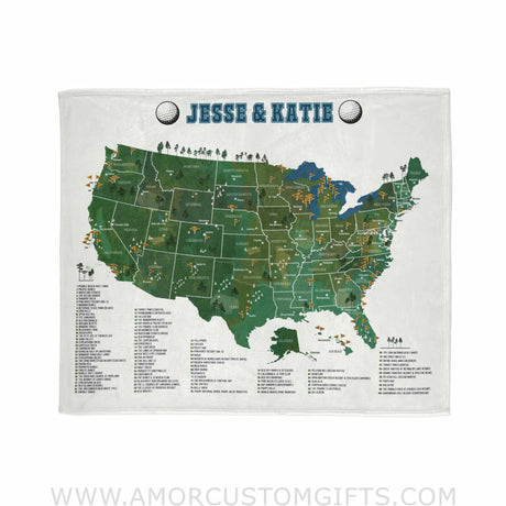 Blankets USA MADE Personalized Name NC Golf Course Map Blanket