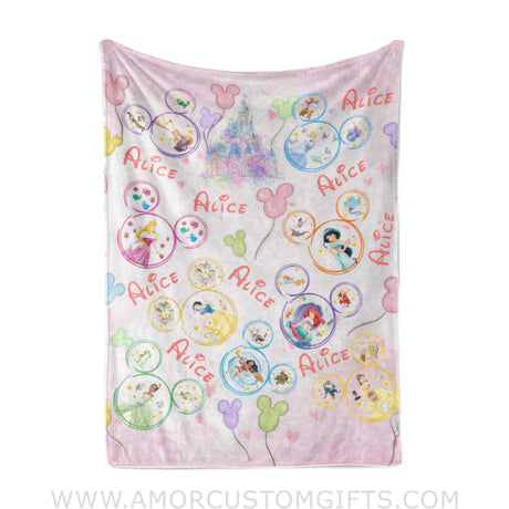 Blanket Personalized Name Pink Disney Princess Girl Blanket, Baby Princess Fleece Blankets, Gift For Baby Girl