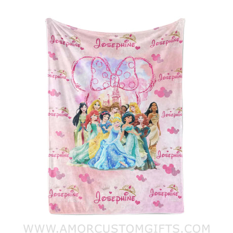 Blanket Personalized Name Disney Princess Girl Blanket, Baby Princess Fleece Blankets, Gift For Baby Girl