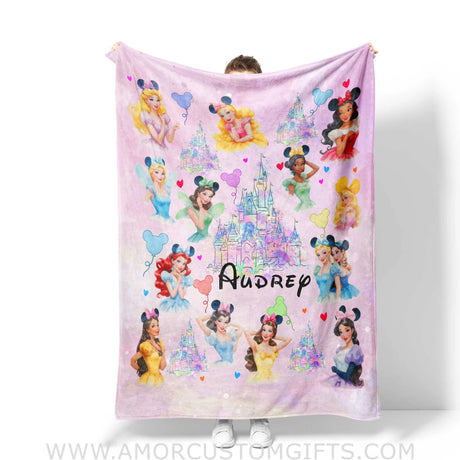 Blanket Personalized Name Disney Princess Painting Blanket, Baby Princess Fleece Blankets, Gift For Baby Girl