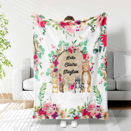Blankets Personalized Name Tribal Woodland Animals Girl Blanket