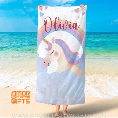 Towels USA MADE Personalized Name Unicorn Kid Towel, Best Gift in Summer, Beach Towel for Boy Girl Kid