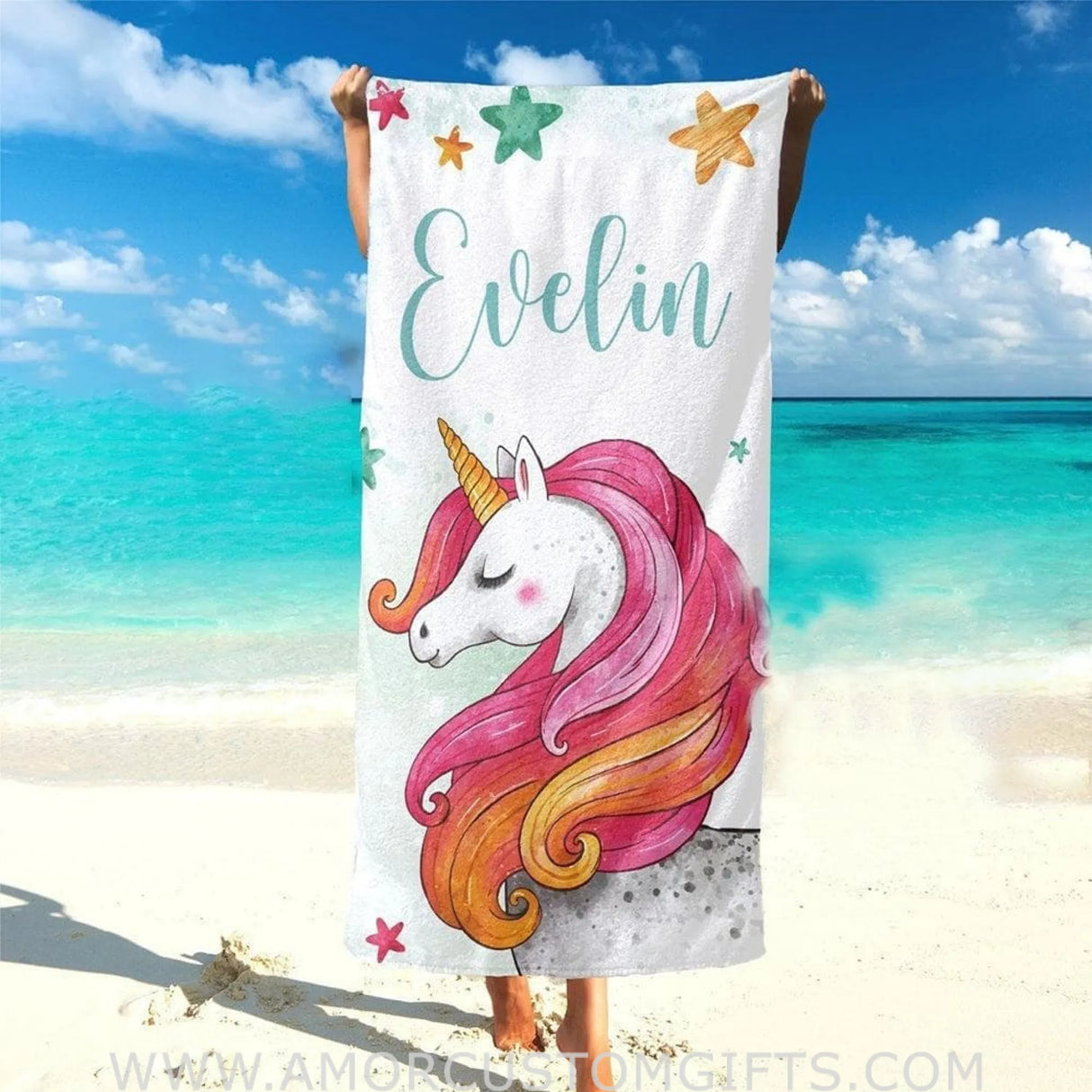 Towels USA MADE Personalized Name Unicorn Kid Towel, Best Gift in Summer, Beach Towel for Boy Girl Kid