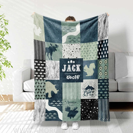 Blankets Personalized Name Woodland Hippo Boy Girl Blanket
