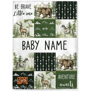 Blankets Personalized Newborn Baby Woodland Patchwork Blanket | Custom Name Baby Woodland Deer Blanket, Baby Shower Gift