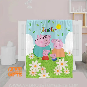 Blankets Personalized Peppa Pig Blanket | Custom Name Cartoon Blanket For Kids