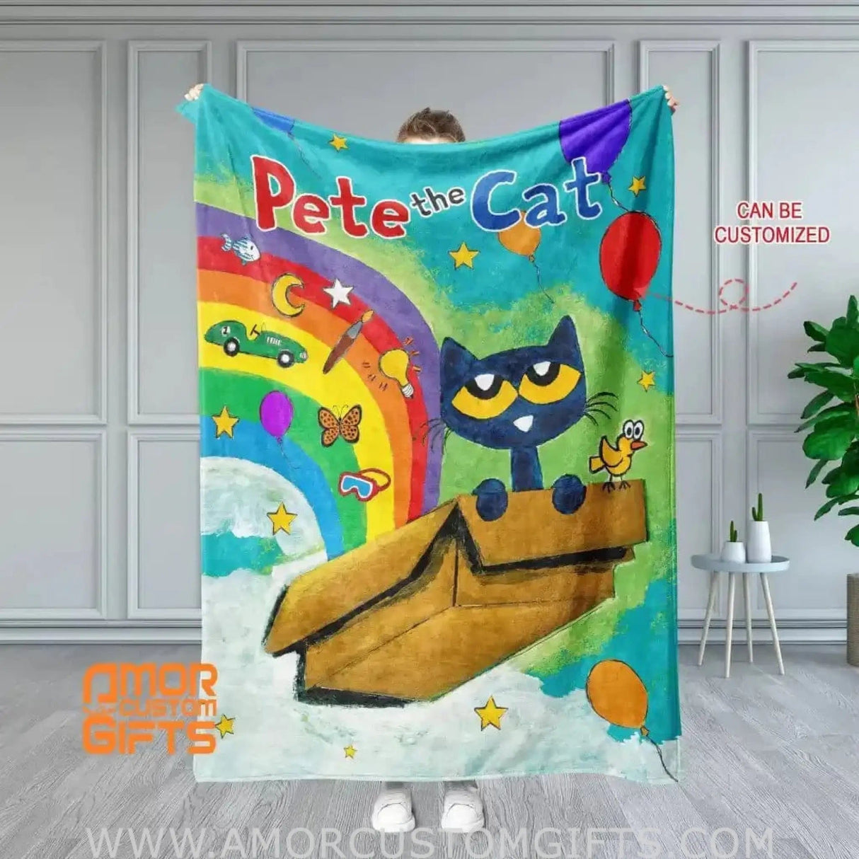 Blankets USA MADE Personalized Pete The Cat Blanket | Custom Name Kitty Fleece Blanket