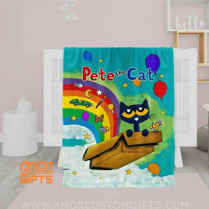 Blankets USA MADE Personalized Pete The Cat Blanket | Custom Name Kitty Fleece Blanket