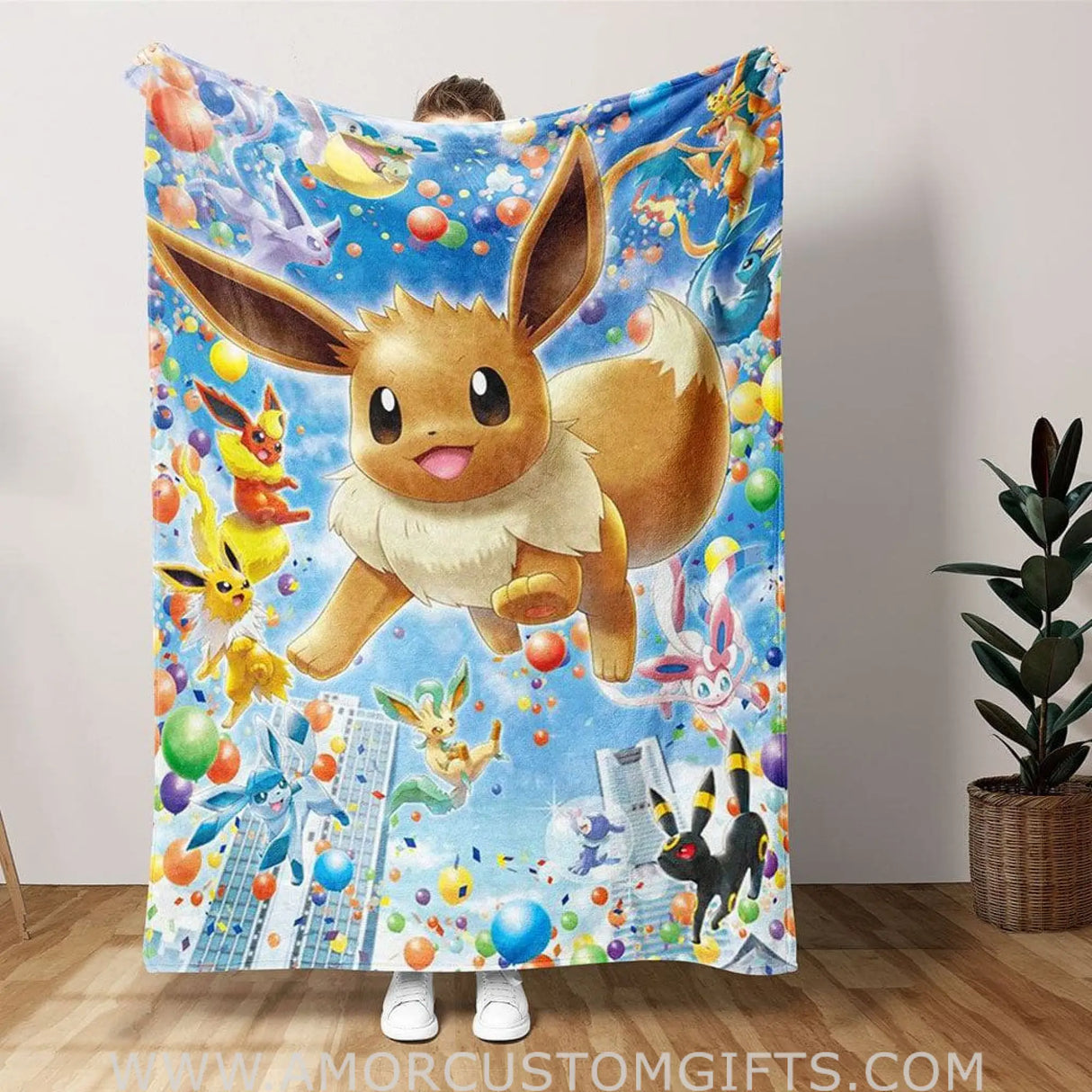 Blankets USA MADE Personalized PK Blanket Cute Eevee Blanket – Manga Cartoon Gift – Anime PK Gift For Kids – Baby Blanket