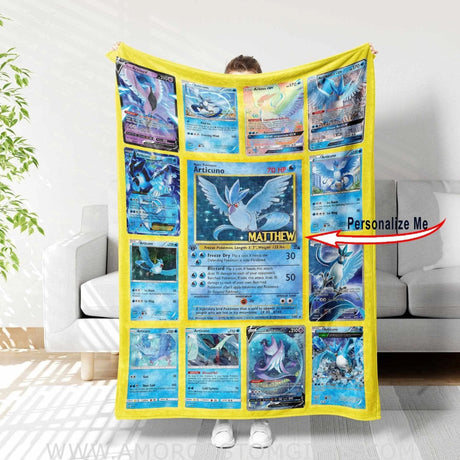 Blankets USA MADE Personalized PK Blankets, Custom Name Multi Articuno Blanket, Anime Manga Gamer Throw