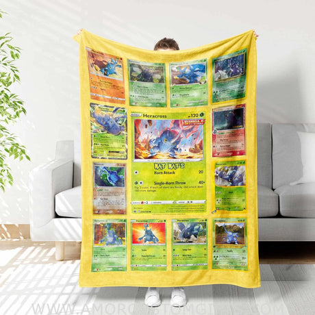 Blankets USA MADE Personalized PK Blankets, Custom Name Multi Heracross Blanket, Anime Manga Gamer Throw